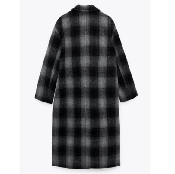 ZARA × Manteco 100% Wool Menswear Grey Black Plaid Long Coat. M NWT Blogger FAVE - Picture 12 of 15
